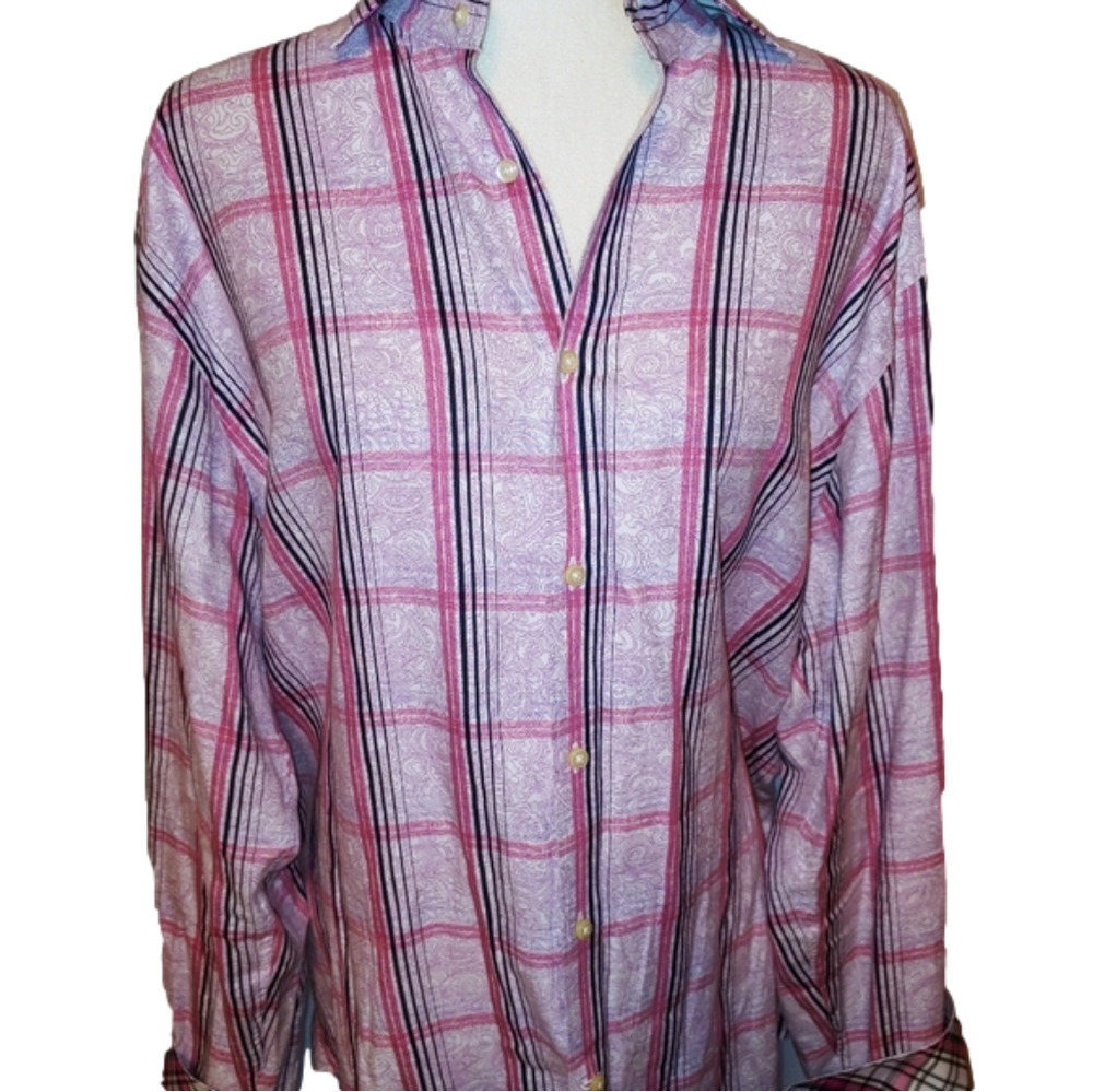 Thomas Dean Paisley Stripe Shirt L